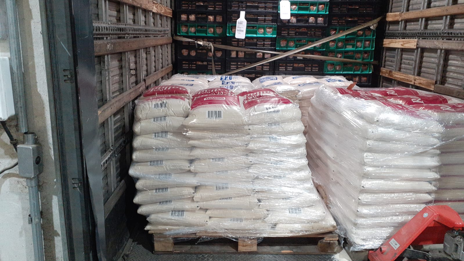 Pallets estabilizados durante una prueba realizada en Uruguay